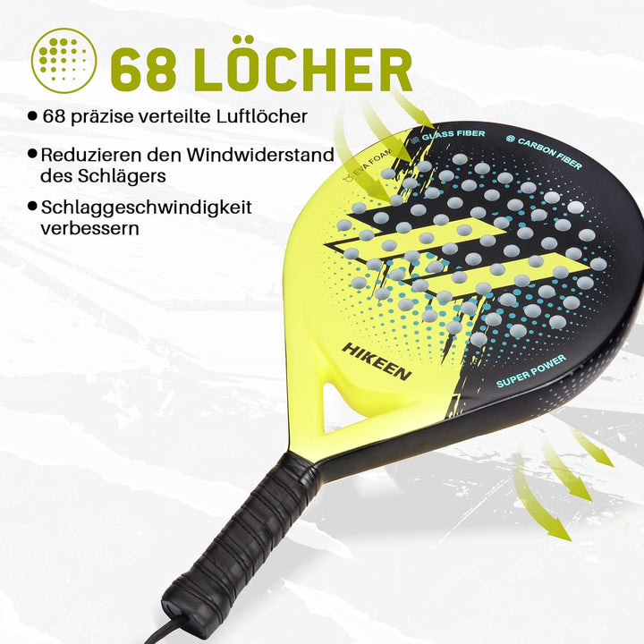 Padelschläger Erwachsene Padel Racket aus Carbon Glasfaser mit Tennisbällen für Teenager Anfänger Fo
