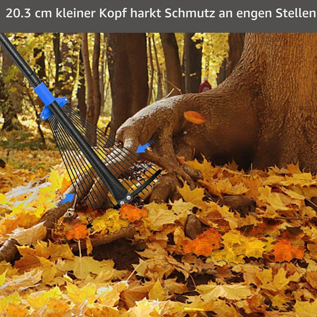 Rasenrechen Garten Laubrechen, 75-150cm Verstellbesen Laubbesen Rechen, Laubrechen Metall,Laubbesen