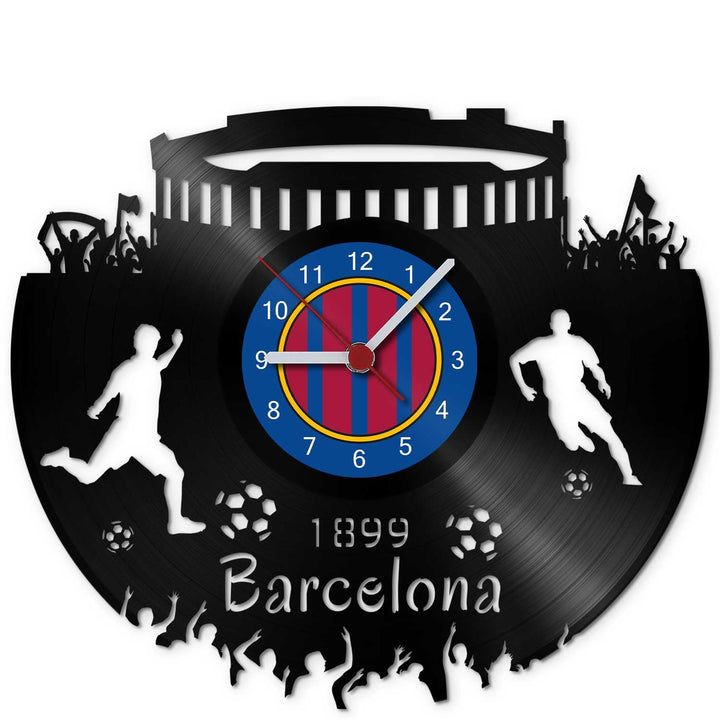 GRAVURZEILE Schallplattenuhr Barcelona - 100% Vereinsliebe - Upcycling Design Wanduhr aus Vinyl Made