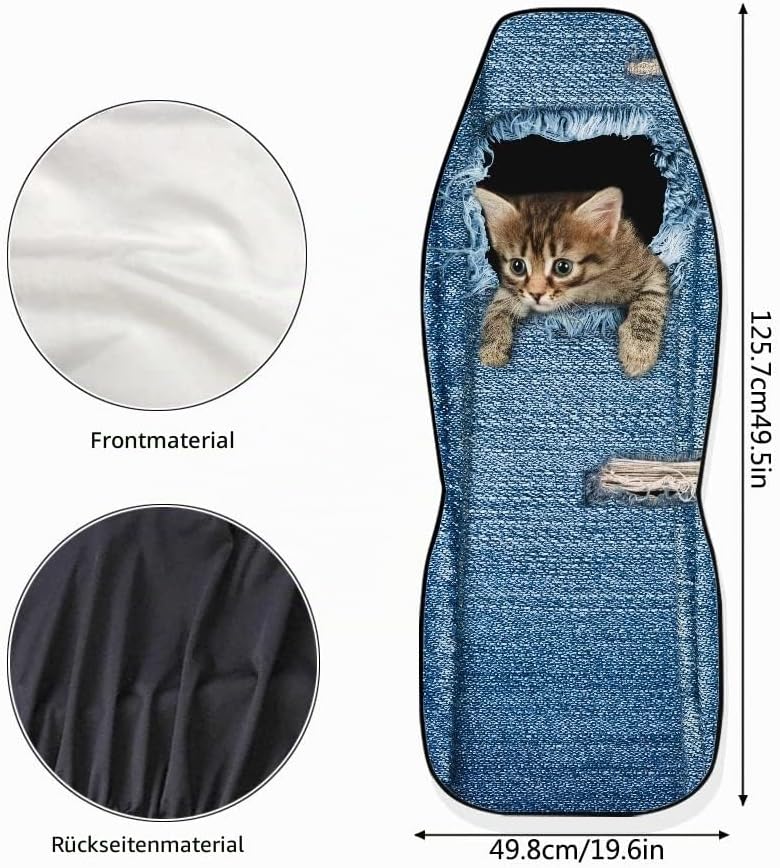 Chaqlin Cute Denim Cat Universal Autositzbezug 2er-Set Front Auto Auto Zubehör Protector Case Bag fü