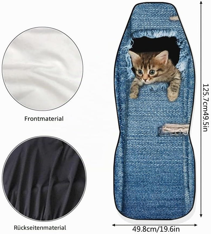 Chaqlin Cute Denim Cat Universal Autositzbezug 2er-Set Front Auto Auto Zubehör Protector Case Bag fü