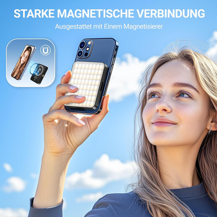 Handy Licht, 128 LED Magnetisches Selfie Licht mit 3 Lichtmodi und 10 Stufen Helligkeit, 3000-6500K