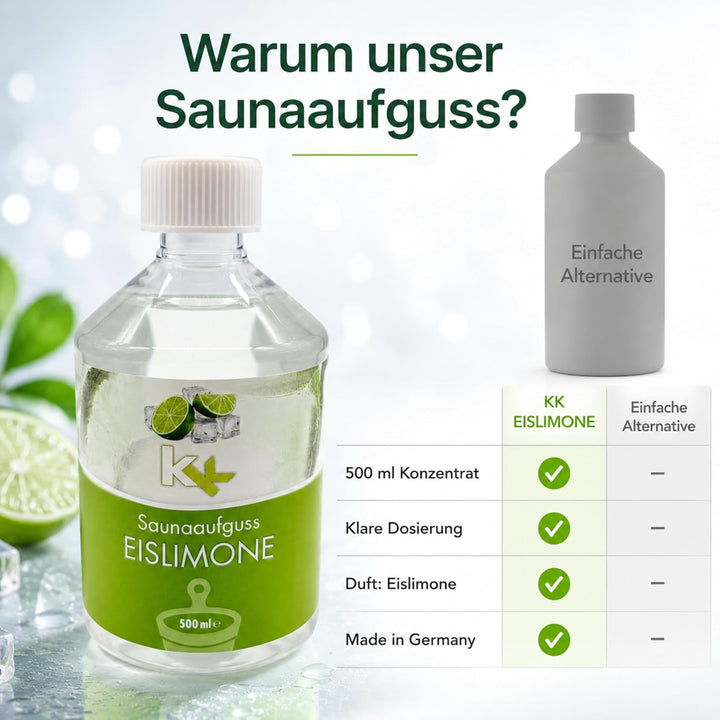 KK Sauna Aufguss Konzentrate PREMIUM - Made in Germany - Duftsorte Eislimone- 500 ml Flasche - Welln