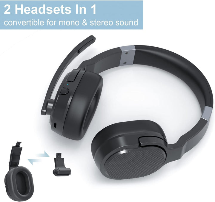 YUANJ Bluetooth Headset mit Mikrofon, Wireless Headset -Mikrofon mit Active Noise Cancelling (ANC),