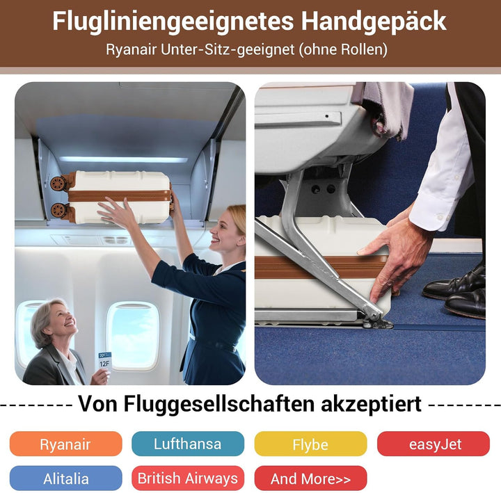 KONO Handgepäck Koffer mit abnehmbaren Rollen, 40x30x20 cm ohne Rollen, Leichter Kabinen-Koffer klei