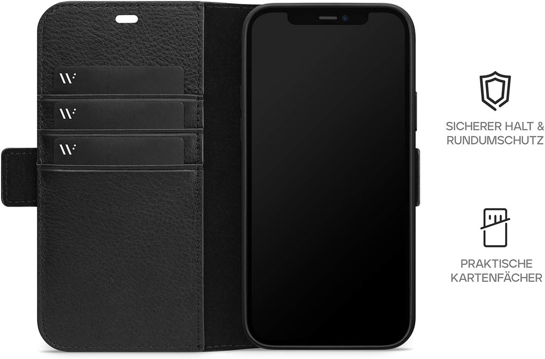 WIIUKA Hülle für iPhone 12 Mini, Lederhülle mit Vier Kartenfächern, extra Dünn, Premium Leder, Handy