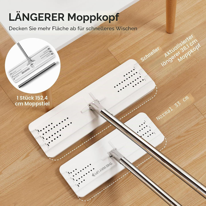 JOYMOOP Wischmopp und Eimer mit Auswringer-Set, Flacher Quetschmopp mit Eimer (X-Large), Staubwische