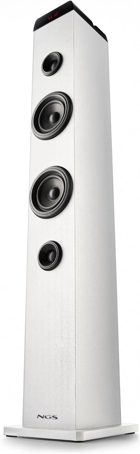 NGS Sky Charm Pro White - Soundturm, 50 W, mit Bluetooth 5.4, Optisch, USB, AUX-IN, FM-Radio, Broadc