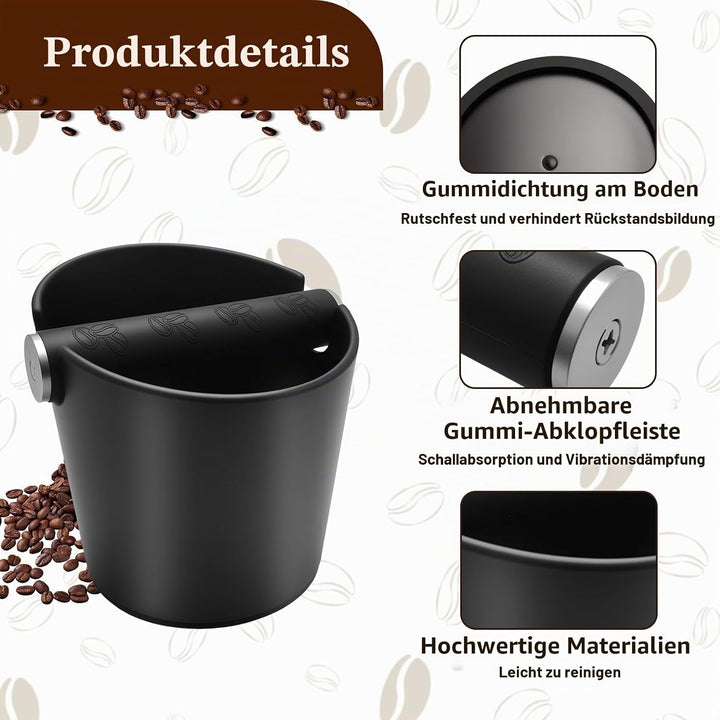 Abklopfbehälter-Set mit Barista-Pinsel & Tamping Matte, Geräuschloser Knock-Box für Siebträger, Inkl