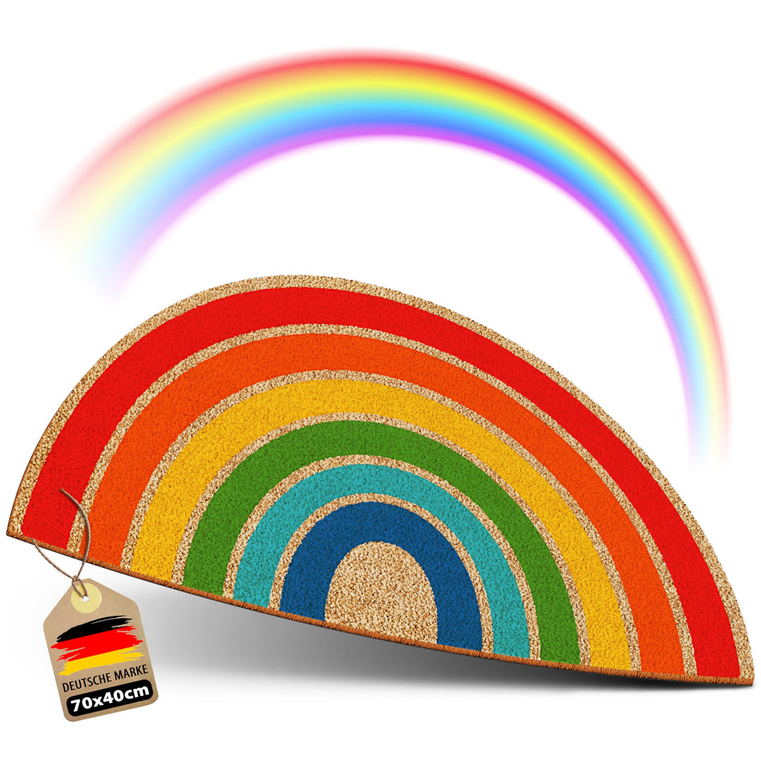Fussmatte Kokos 70x40cm Regenbogen I Extra langlebige & rutschfeste Kokosmatte für Innen & Überdacht