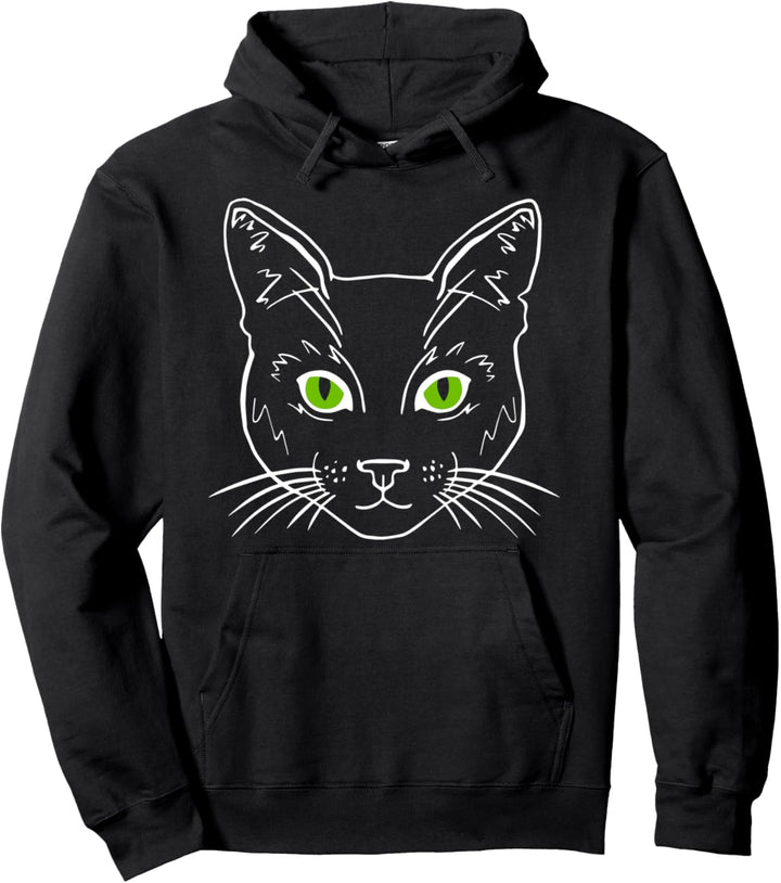 Schwarze Katze grüne Augen Katzengesicht Pullover Hoodie