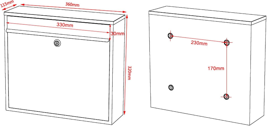 Wiltec 2er Set Briefkasten V12 Anthrazit 1000 x 150 x 1200 mm, Wandbriefkasten mit Schloss, Sichtfen