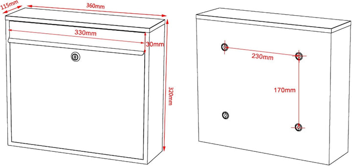 Wiltec 2er Set Briefkasten V12 Anthrazit 1000 x 150 x 1200 mm, Wandbriefkasten mit Schloss, Sichtfen