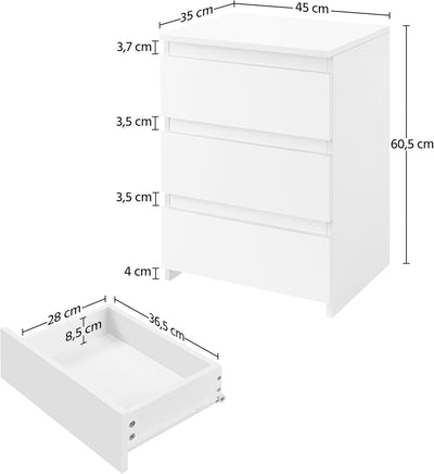 Yaheetech Nachttisch Boxspringbett Nachtschrank Nachtkommode mit 3 Schubladen Schlichter Beistelltis