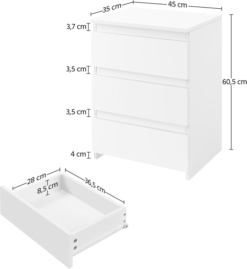 Yaheetech Nachttisch Boxspringbett Nachtschrank Nachtkommode mit 3 Schubladen Schlichter Beistelltis