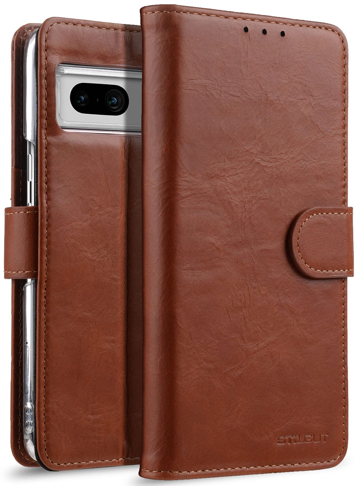STILGUT Talis kompatibel mit Google Pixel 7 Hülle mit Kartenfach aus Leder, Wallet Case, Lederhülle