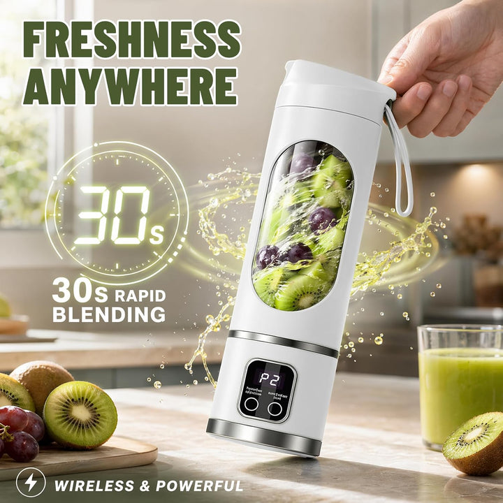 Tragbarer Mixer 450ml, wiederaufladbarer Mini-Standmixer mit LED-Display und 12 Klingen, kompakter S