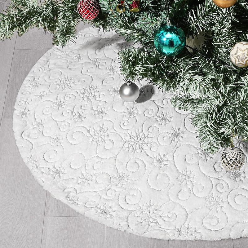Lewondr Weihnachtsbaum Rock, 122cm Weihnachtsbaumdecke mit Schneeflockenmuster, Gestrickte runde Chr