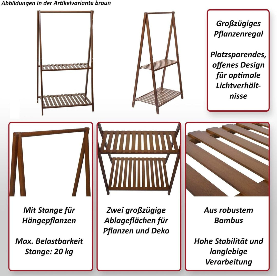 Mendler Bambus Pflanzenregal HWC-Q32, Blumentreppe Pflanzentreppe Badregal, Stange 2 Ablagen 130x70x