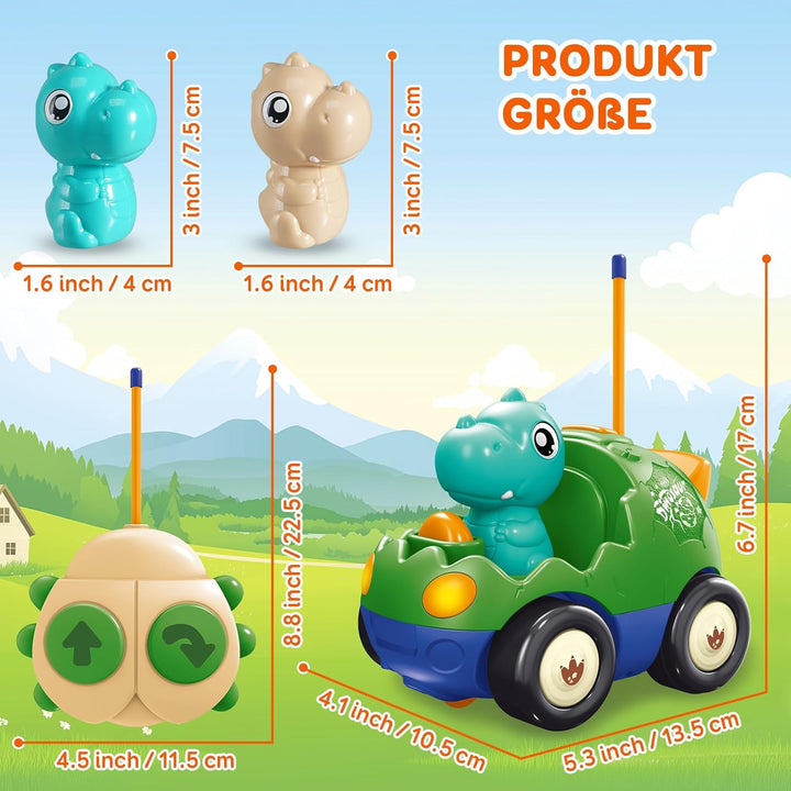 Pup Go Kleinkind Dinosaurier RC Cartoon Auto mit Musik und Lichtern, 2 austauschbare Puppen, Erste F