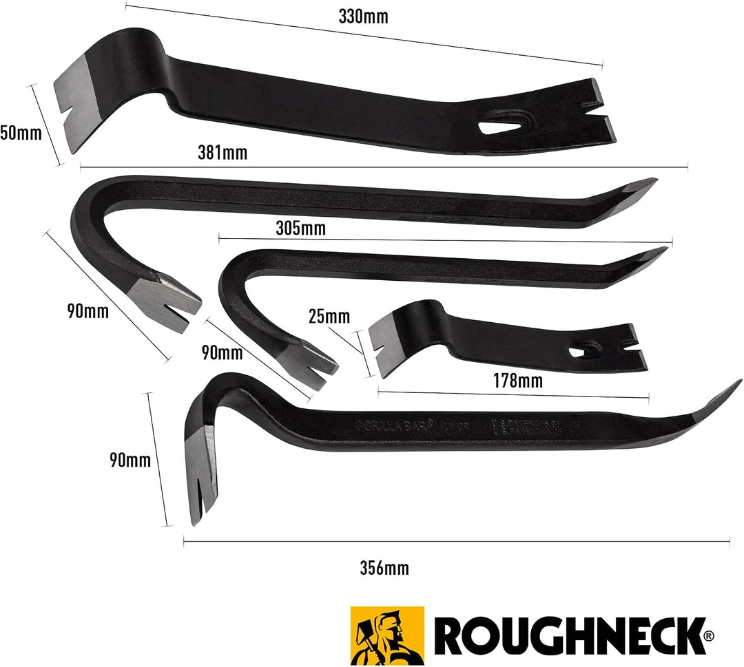 Roughneck Brecheisen/Nageleisen Set 5-teilig (Brechstange 330 mm / 356 mm / 381 mm, Nageleisen 178 m