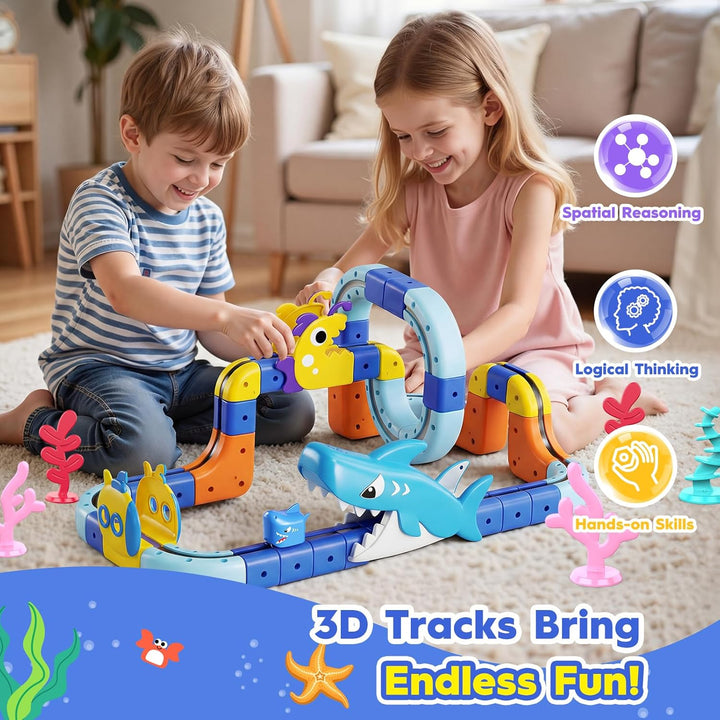 193 PCS Cube Track, Spielzeug ab 3 4 5 6 7 8 Jahre Junge Mädchen Clickrail Electric Train Set Cubix