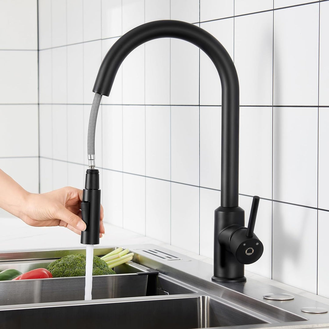 CECIPA Wasserhahn Küche Schwarz, Mischbatterie Küche mit Hohem Bogen, Hochdruck Küchenarmatur mit Br