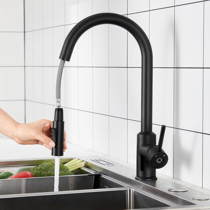 CECIPA Wasserhahn Küche Schwarz, Mischbatterie Küche mit Hohem Bogen, Hochdruck Küchenarmatur mit Br