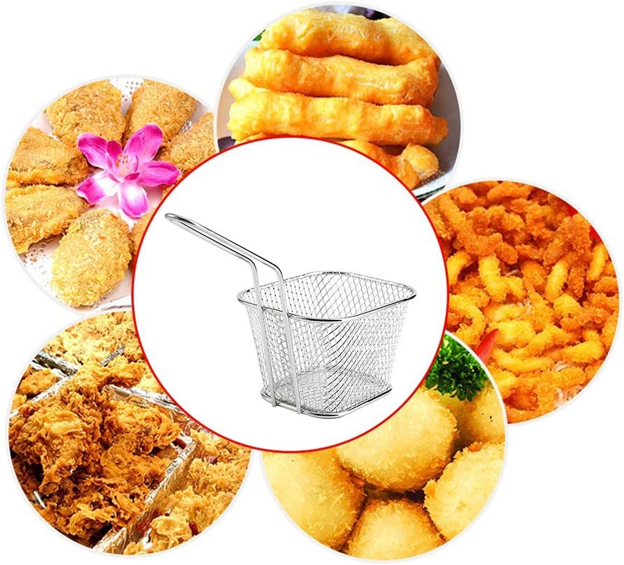 8 Stück Mini Friteuse Körbe,Pommes Körbchen zum Servieren,Edelstahl Quadrat Frittierkörbe mit Griff,