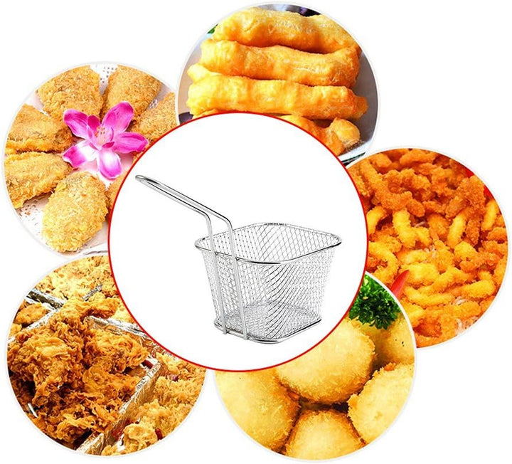8 Stück Mini Friteuse Körbe,Pommes Körbchen zum Servieren,Edelstahl Quadrat Frittierkörbe mit Griff,