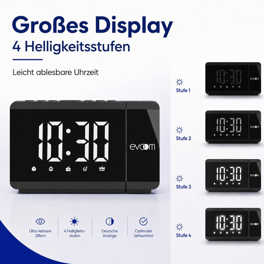 Slim UP EV304571 – Projektorwecker + 1 USB-Port – Lichtprojektion drehbar, 2 programmierbare Alarme,