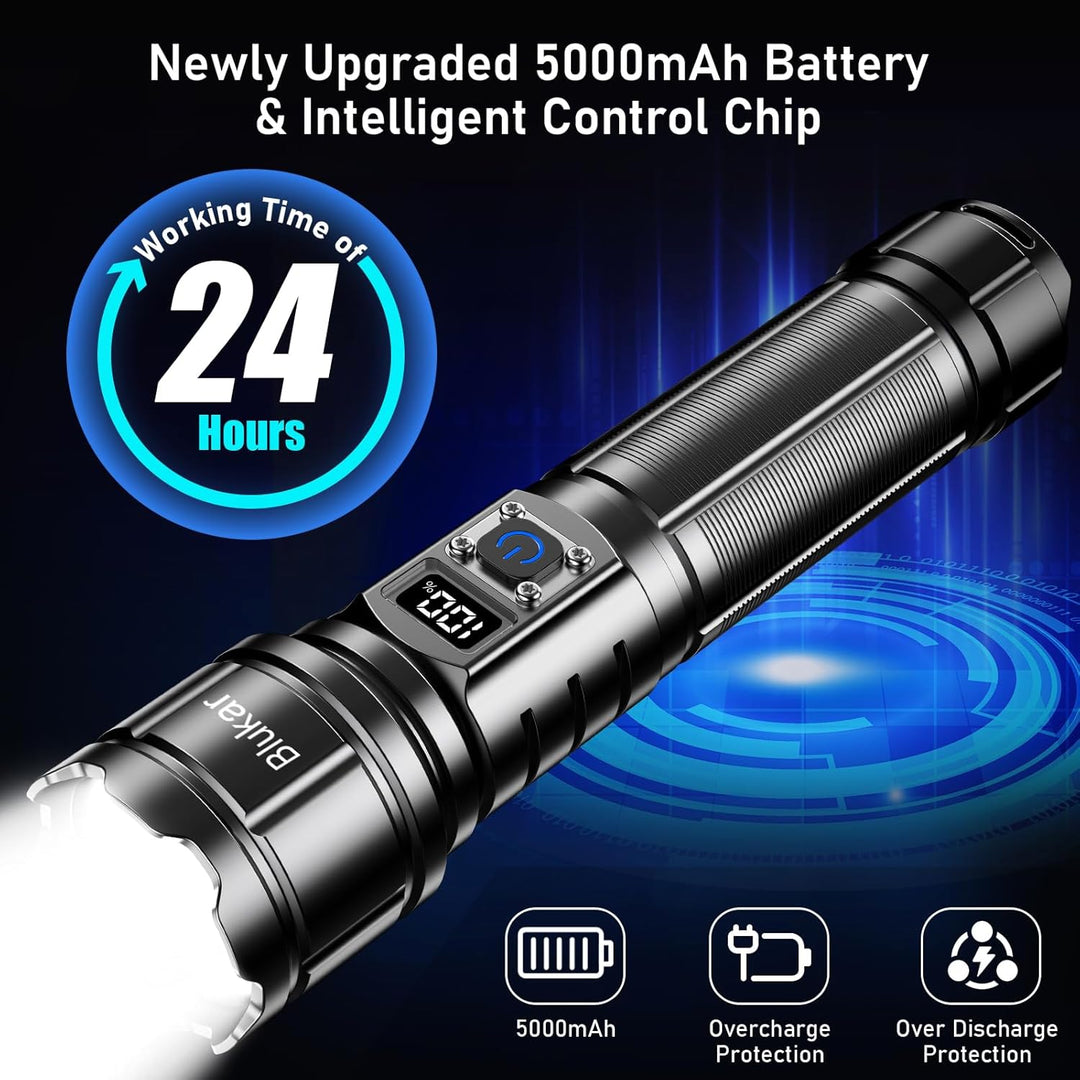 Blukar Taschenlampe LED USB C Wiederaufladbar, 500000 Lumen Extrem Hell Taschenlampen Zoombare Takti