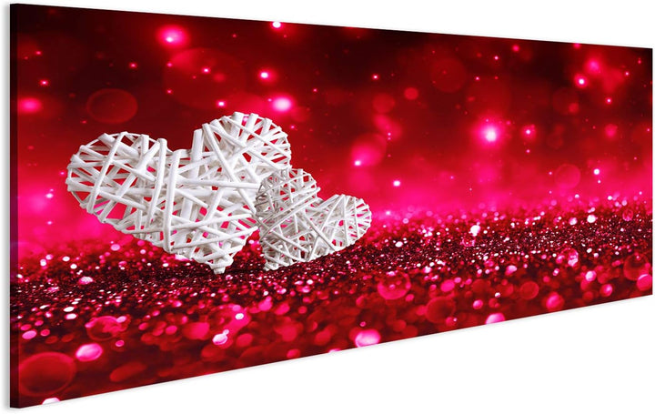 islandburner, Bild auf Leinwand Zwei Weidenherzen auf rotem, funkelndem Glitzer Wandbild Poster Lein