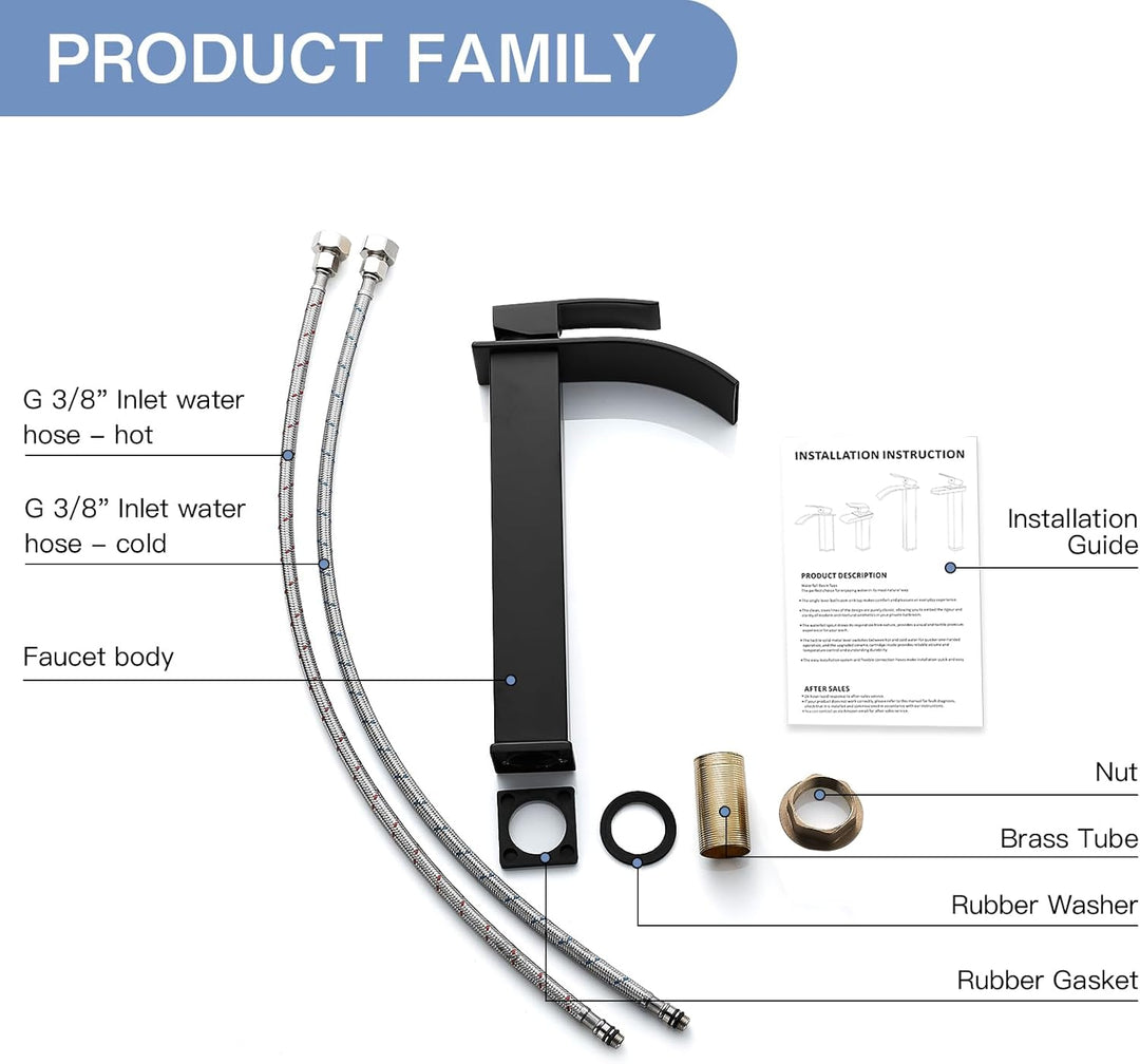 Coleniny Wasserhahn Bad Schwarz Hoch | Wasserfall Waschtischarmatur Hoch mit Auslauf Höhe 232mm | Mi