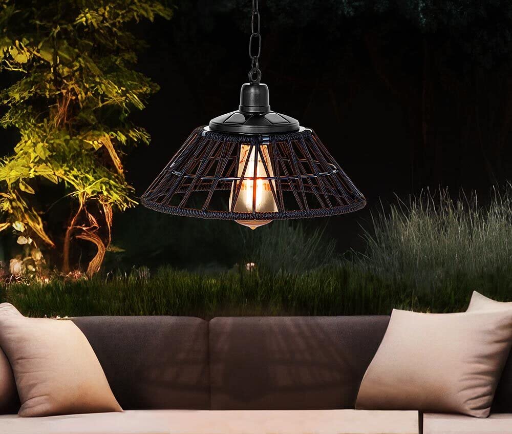 zeitzone Solar Hängelampe Vintage-Stil Industrial Outdoor Hängeleuchte Warmweiss Schwarz 29cm