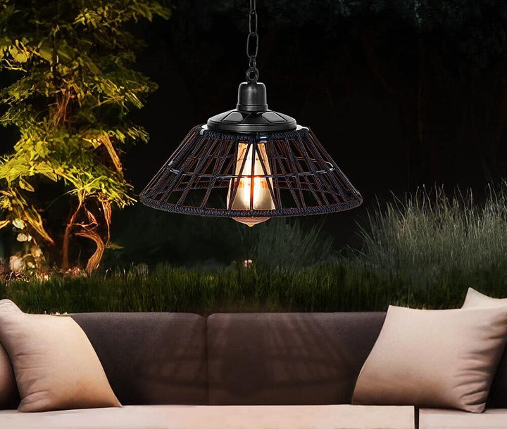 zeitzone Solar Hängelampe Vintage-Stil Industrial Outdoor Hängeleuchte Warmweiss Schwarz 29cm