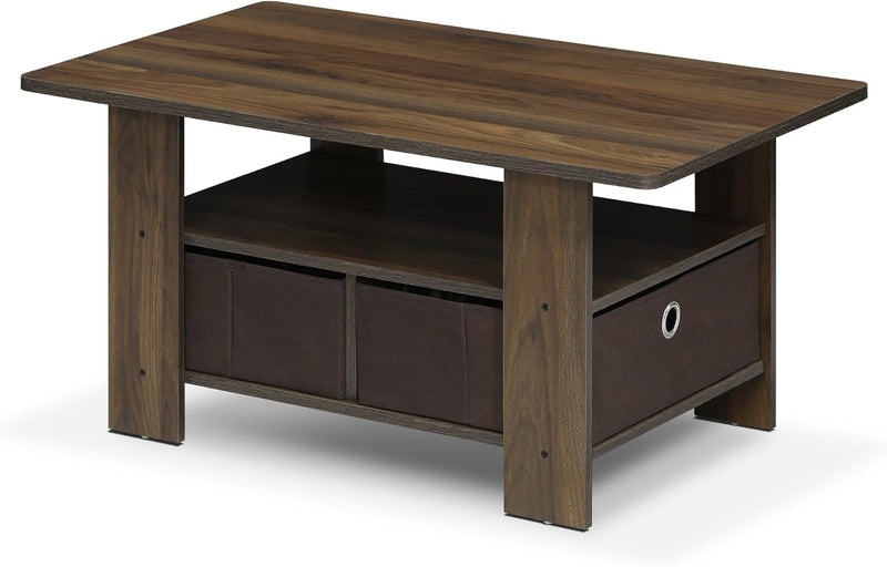 Furinno Andrey Couchtisch mit 2 Einschüben, holz, Kolumbien-Walnuss/Dunkelbraun, 48.01 x 48.01 x 39.