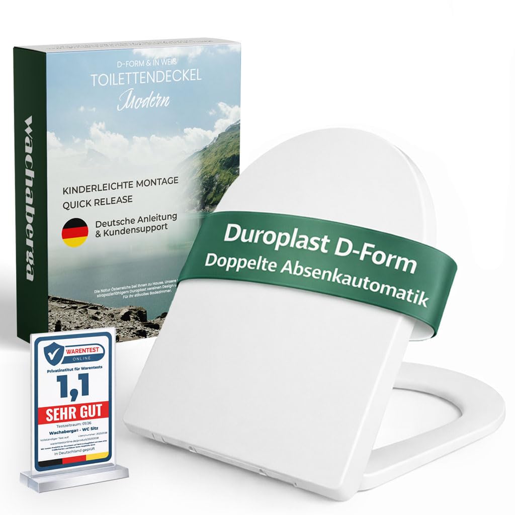 Toilettendeckel D Form mit Absenkautomatik, abnehmbarer Toilettensitz Duroplast, Klodeckel Softclose