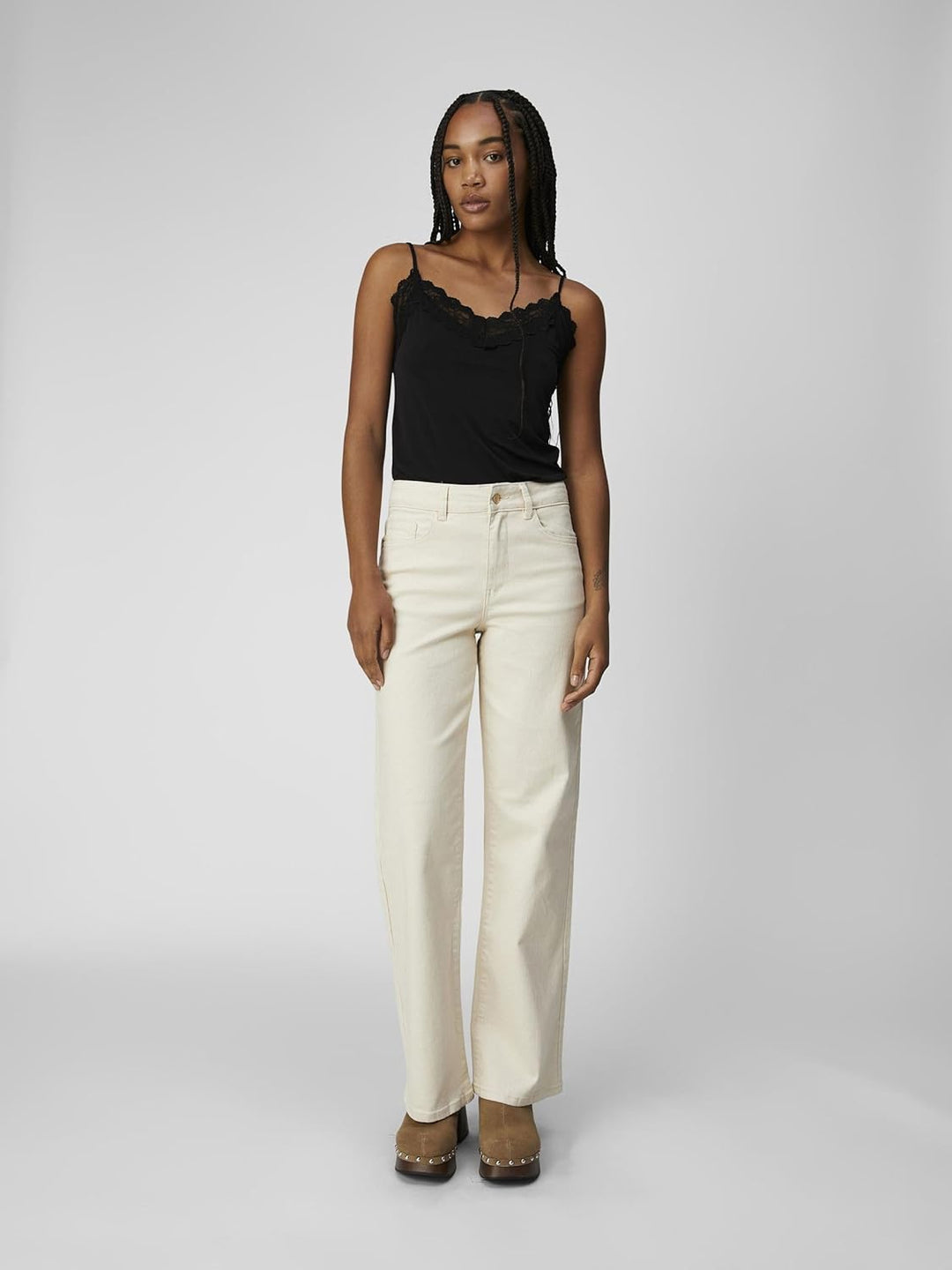 Object Female Wide Fit Jeans Twill- XS Sandshell, XS Sandshell