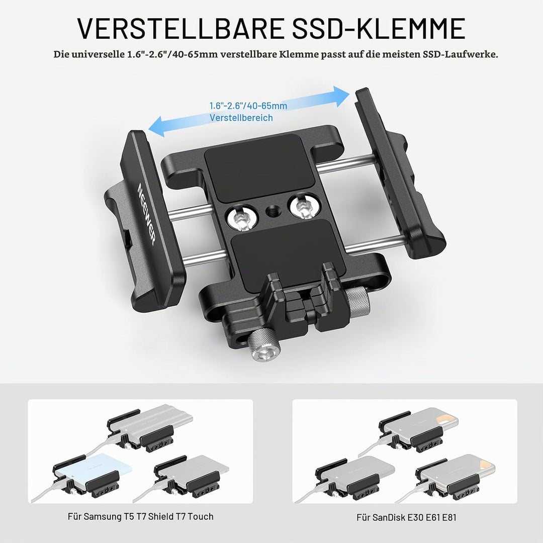 NEEWER Halterung SSD Halterung Aluminium, mit Cold Shoe, Kabelklemme, 1,6"-2,6"/40mm-65mm, kompatibe