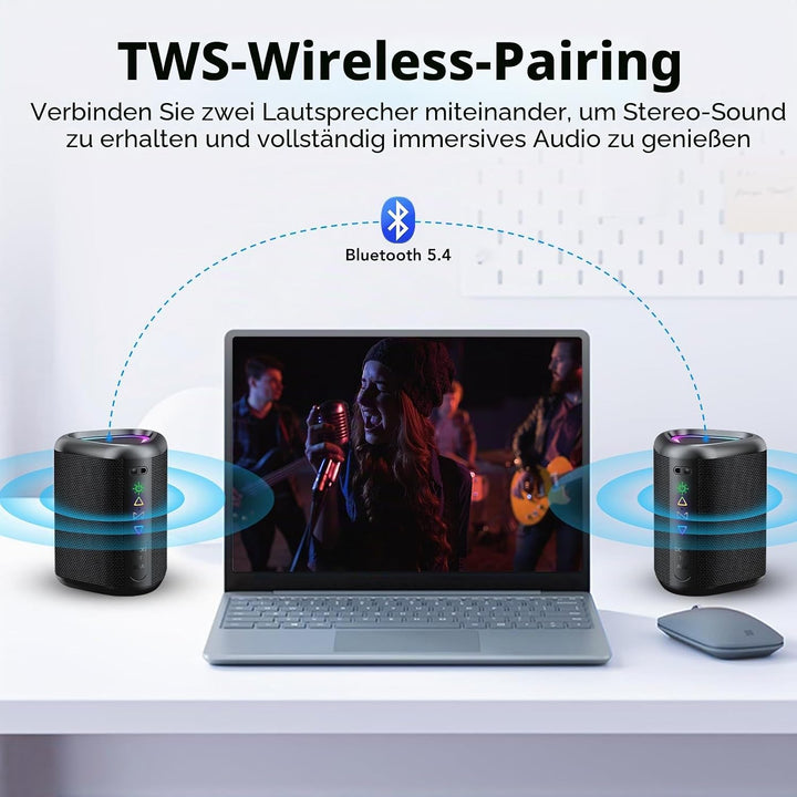 aowoka Bluetooth Lautsprecher mit Licht, 2025 Musikbox Tragbarer Box, Bluetooth 5.4, 30 St, Verbesse