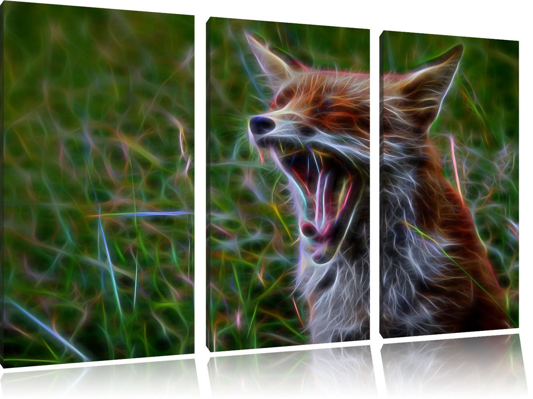 müder Fuchs auf Wildwiese NewArt 3-Teiler Leinwandbild 120x80 Bild auf Leinwand, XXL riesige Bilder
