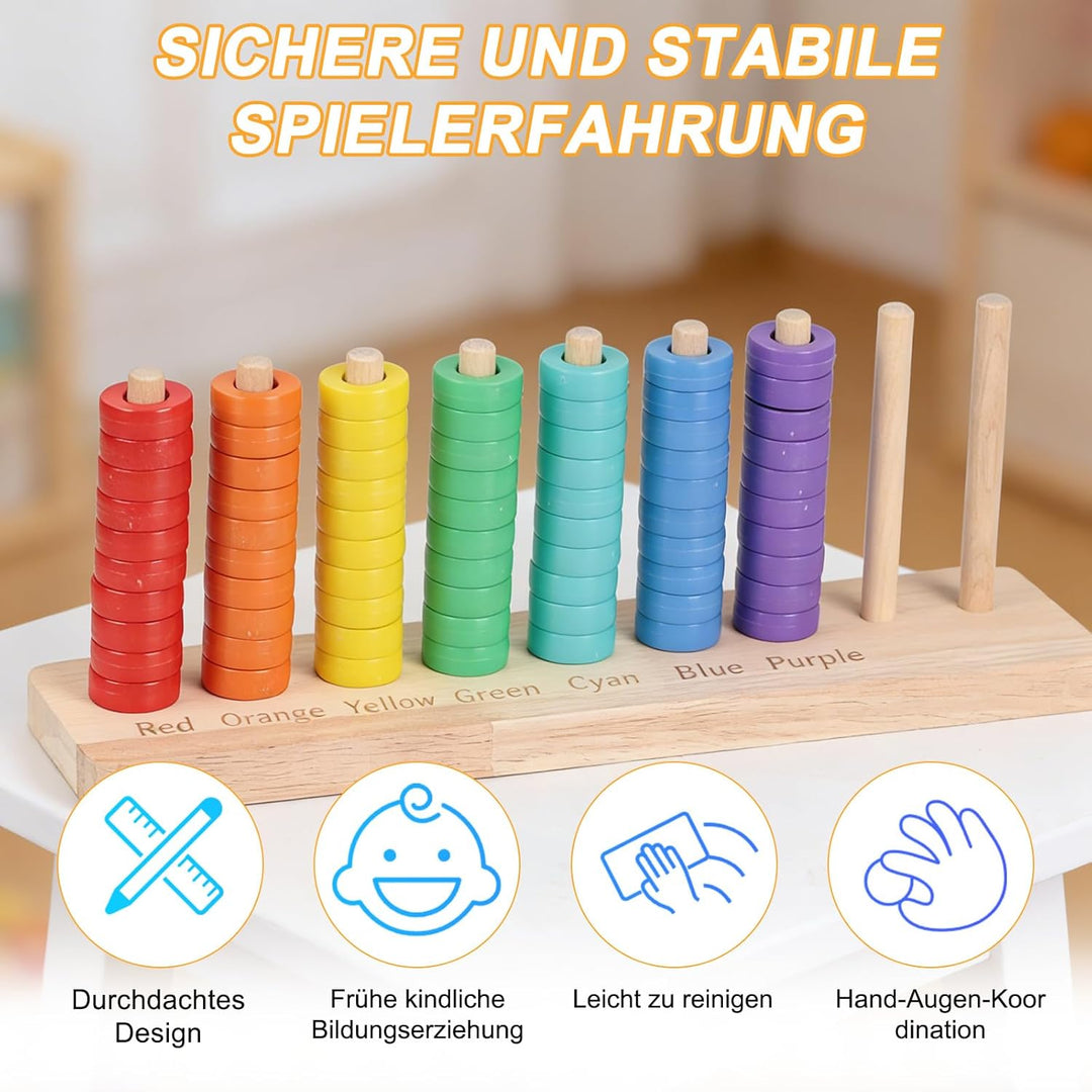 Farb Stapel Challenge Spiel - Montessori Farbstapel und Sortierspielzeug, Color Stack Regenbogen Hol