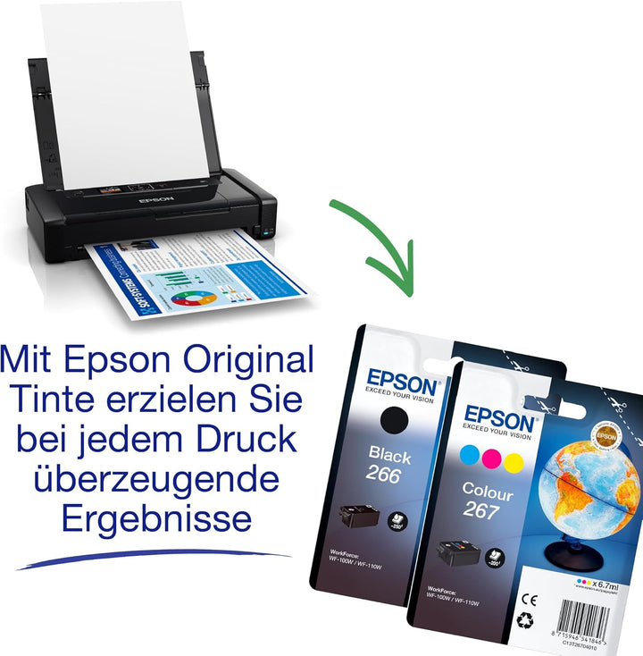 Epson WorkForce WF-110W tragbarer Tintenstrahldrucker (DIN A4, WiFi Direct, Drucker, mobiles Drucken
