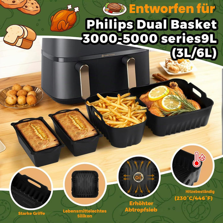 Pietuley 28 Stück Silikonform Heissluftfritteuse Zubehör für Philips Dual Basket Airfryer 3000-serie