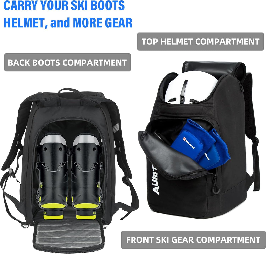 AUMTISC Skischuhtaschen mit Helmfach und Rucksackgurten, Skirucksack Skischuhrucksack mit Helmtasche