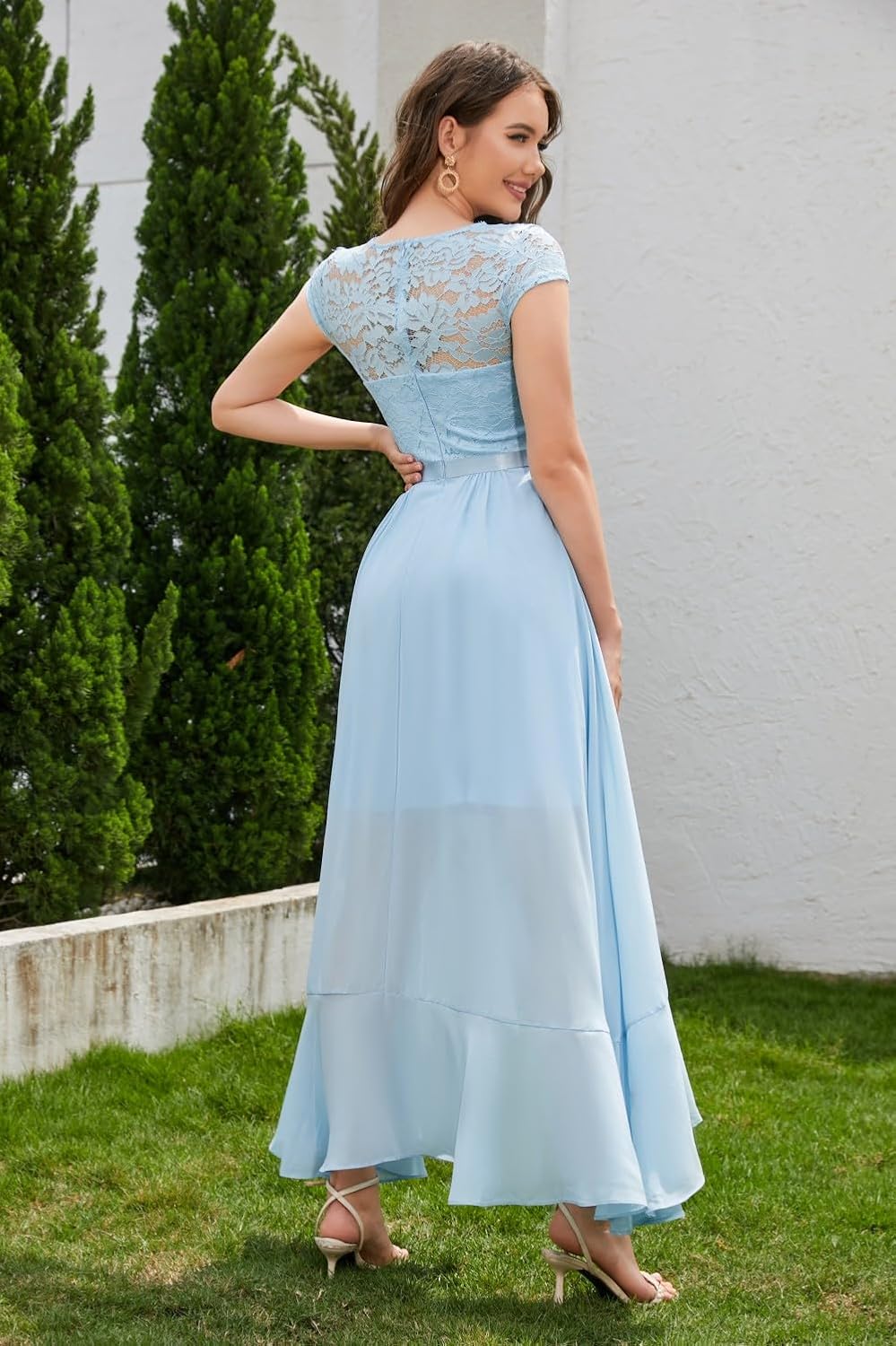 Bbonlinedress Abendkleider elegant für Hochzeit Spitzenkleid Chiffon Hi-Lo Kleid Brautjunferkleid Pa