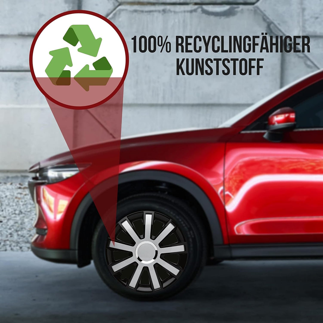 Albrecht 14 Zoll Radkappen schwarz/silber für Stahlfelgen - Flash Radzierblenden aus hochwertigem Ku