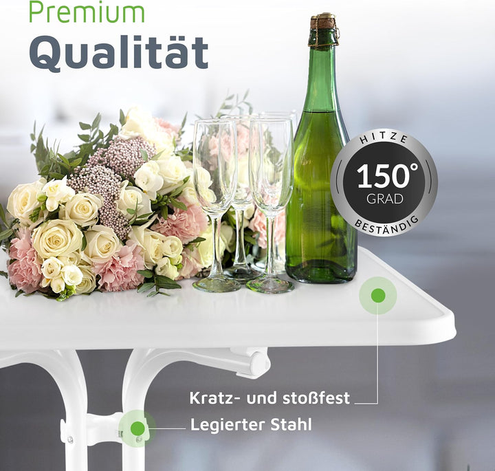 BeFair Stehtisch Klappbar Weiss Rechteckig 60 x 80 cm Ela - Stabiler Partytisch in Höhe 110 cm mit 4
