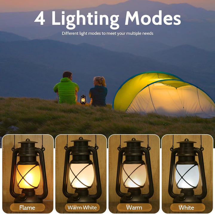 Shinmax Wiederaufladbare LED Laterne, 2er Set Vintage Gartenlaterne mit Flackereffekt, 4 Lichtmodi,